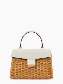 image of Kate Spade Katy Wicker Medium Top,Handle Bag, Halo White Multi, One Size