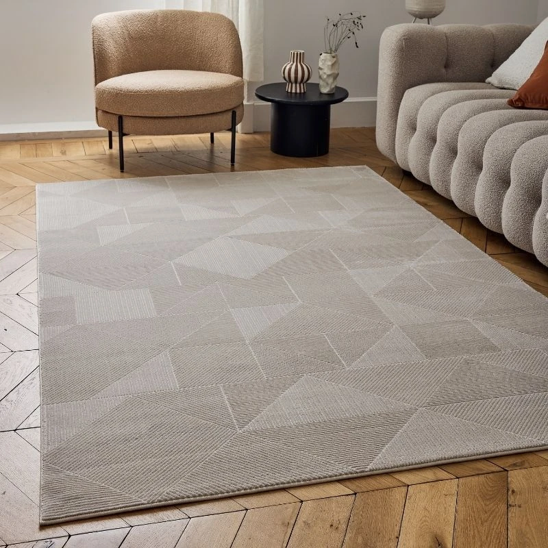 Image of THE RUGS Carmel Modern Area Rugs & Runners Geometric Design Soft Pile in Beige Size: 80cm x 300cm Beige Unisex 80cm x 300 cm