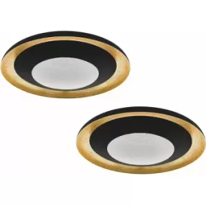 Image of Loops - 2 pack Wall Flush Ceiling Light Black Gold Transparent Plastic & Granille led