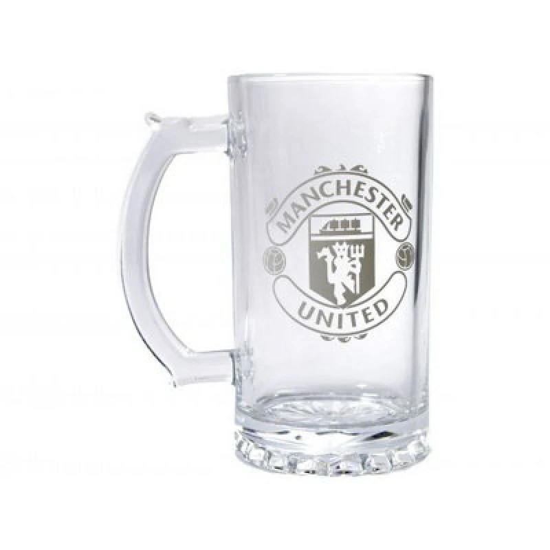 Image of Manchester United FC Manchester United FC Crest Glass Beer Stein in Clear Clear One Size Unisex 5063852369515
