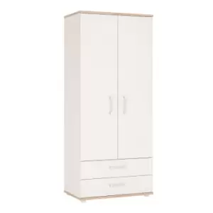 image of 4Kids 2 Door 2 Drawer Wardrobe In Light Oak And White High Gloss (Opalino Handles)