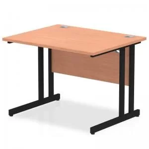 Image of Impulse 1000 x 800mm Straight Desk Beech Top Black Cantilever Leg