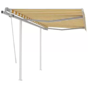 image of Vidaxl Manual Retractable Awning With Posts 3X2.5 M Yellow And White