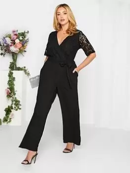 Image of Yours Curve Occasion Lace Wrap Jumpsuit, Black, Size 26-28, Women