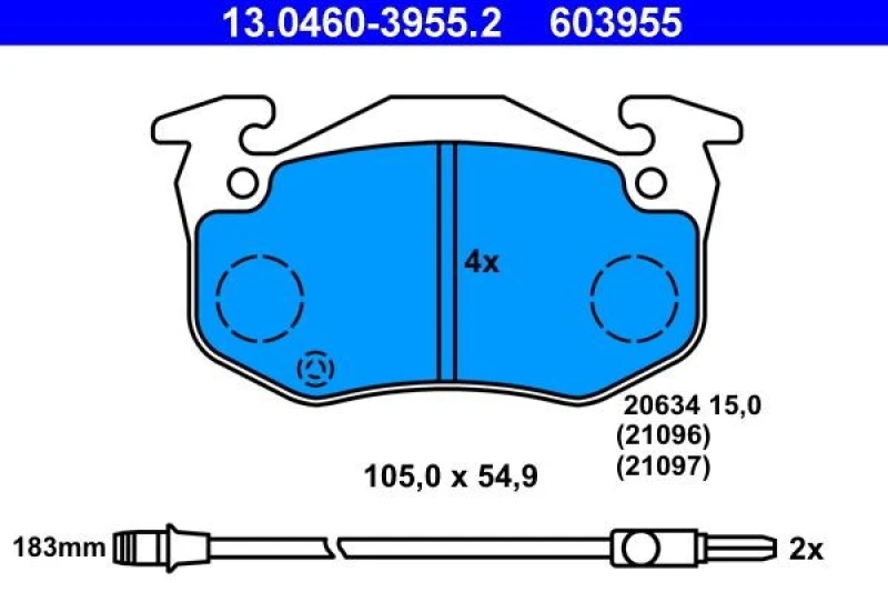 Image of ATE 13.0460-3955.2 Brake pad set incl. wear warning contact Brake Pad Set,disc brake (402)