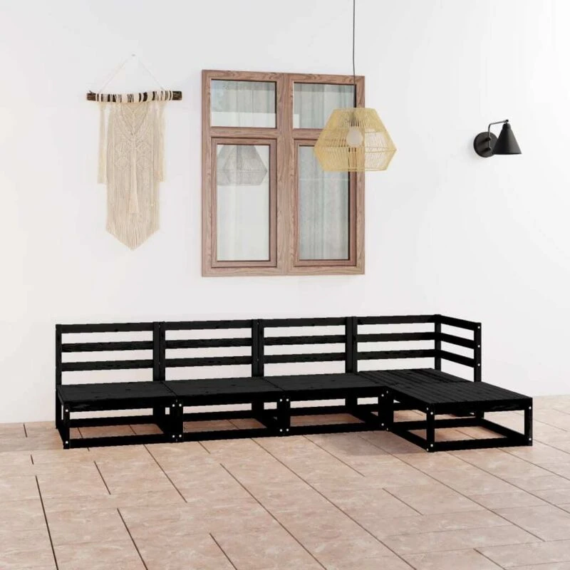 Image of VIDAXL 5 Piece Garden Lounge Set Black Solid Wood Pine Vidaxl 8720286466216
