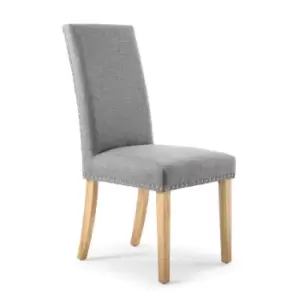 Image of 2 x Shankar Randall Stud Detail Linen Effect Silver Dining Chairs With Natural Legs