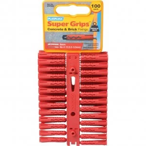 image of Plasplugs Regular Duty Super Grips Concrete and Brick Fixings RED Pack of 100