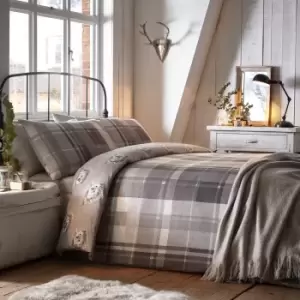 Image of Colville Grey Check 100% Brushed Cotton Reversible Duvet Cover and Pillowcase Set Grey