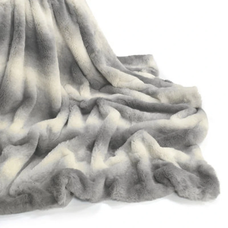 Image of Velosso Elegant Faux Rabbit Fur Thermal Warm Throw Blanket - Soft, Plush Animal Print For Sofa - 127Cm X 147Cm - Grey