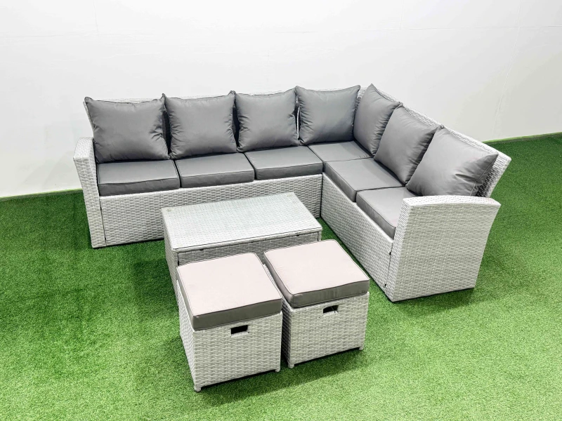 Image of Fimous Garden Outdoor Rattan Furniture Set 8 Seater Rattan Garden Sofa Set in Light Grey Light Grey Unisex