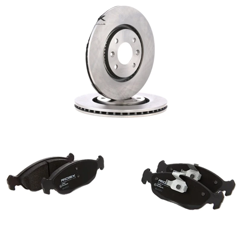 Image of RIDEX 3405B3162 Brake disc and pads set Front Axle, Brake Disc Type: Vented, excl. wear warning contact Brake Set,disc brakes (3405)