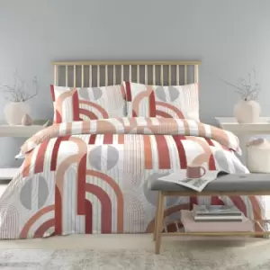 image of Drift Forward Deko Geomtric Print Reversible Eco-Friendly Duvet Cover Set, Coral, Double