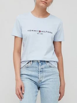 Image of Tommy Hilfiger 100% Organic Cotton Logo T-Shirt - Light Blue Size XS, Women