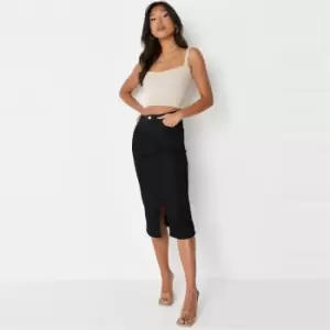 image of Missguided Hem Midi Skirt - Black