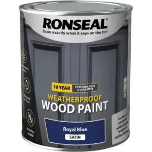 image of Ronseal - 10 Year Weatherproof Wood Paint - Royal Blue - Satin - 750ml - Royal Blue