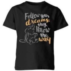 image of Dumbo Follow Your Dreams Kids T-Shirt - Black - 11-12 Years