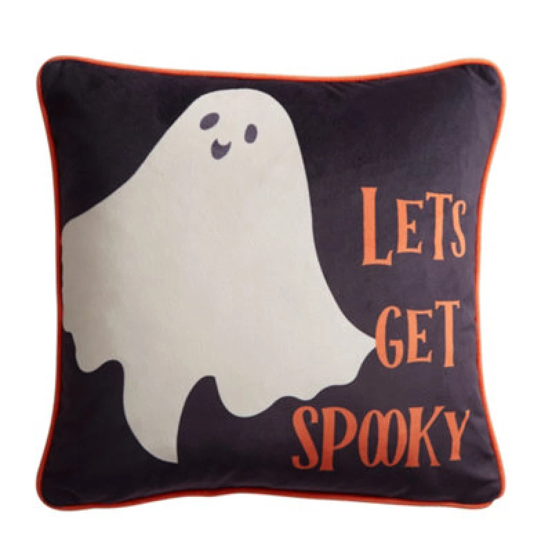 Image of Spooky Ghost Velvet 43cm x 43cm Filled Cushion Grey