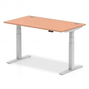 image of Trexus Sit Stand Desk With Cable Ports Silver Legs 1400x800mm Beech