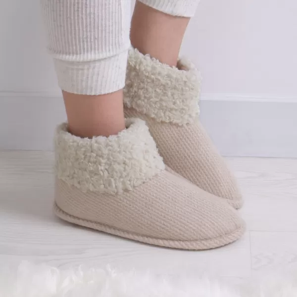 image of Isotoner Cable Boot Slippers Cream