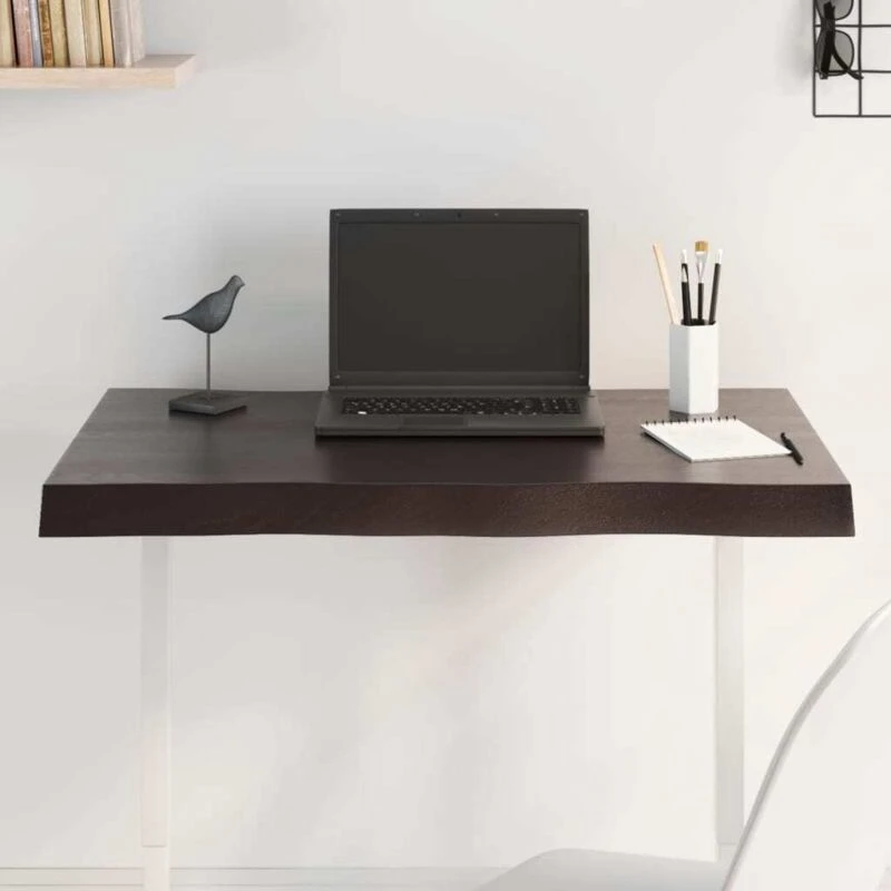 Image of Vidaxl Table Top Dark Grey 80X50X6cm Treated Solid Wood Oak Live Edge, Brown 364009