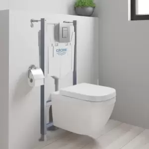 image of Grohe Euro Solido Wall Hung Rimless Toilet with Concealed Cistern Frame and Flush Plate