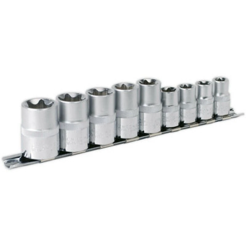 Image of Loops 9 PACK TRX Star Socket Set - 3/8" & 1/2" Square Drive - E10 to E24 Female TORX Multi