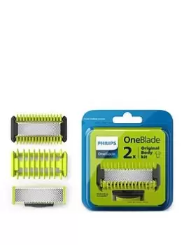 image of Philips OneBlade Replacement Kit for Body, 2 x Blades, Skin Guard, Body Comb - QP620/50, One Colour, Men