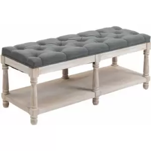 image of 2-Tier Bed End Bench, Vintage Stool Button Tufted Window Seat, Grey - Gray - Homcom