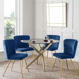 image of Julian Bowen Set Of Montero Round Dining Table And 4 Cannes Blue Chairs