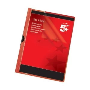 image of 5 Star Clip Folder 3mm Spine for 30 Sheets A4 Red Pack 25