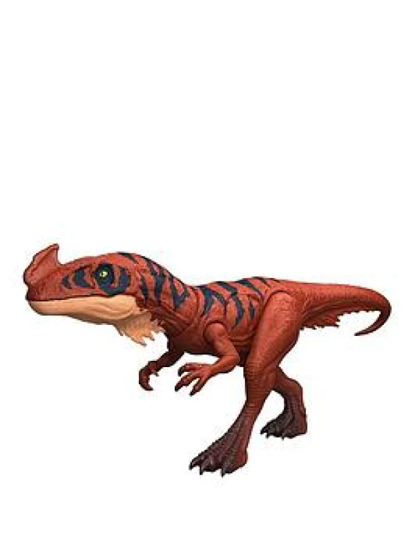Image of Mattel Jurassic World Wild Roar Afrovenator Dinosaur Action Figure Toy Attack Action & Lights & Roar Sound Scan Code for Digital Play JKL76