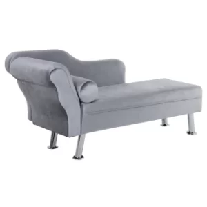 image of HOMCOM 62" Chaise Lounge Sofa Designer Retro Vintage Style Sofa Day Bed With Bolster Cushion-Grey