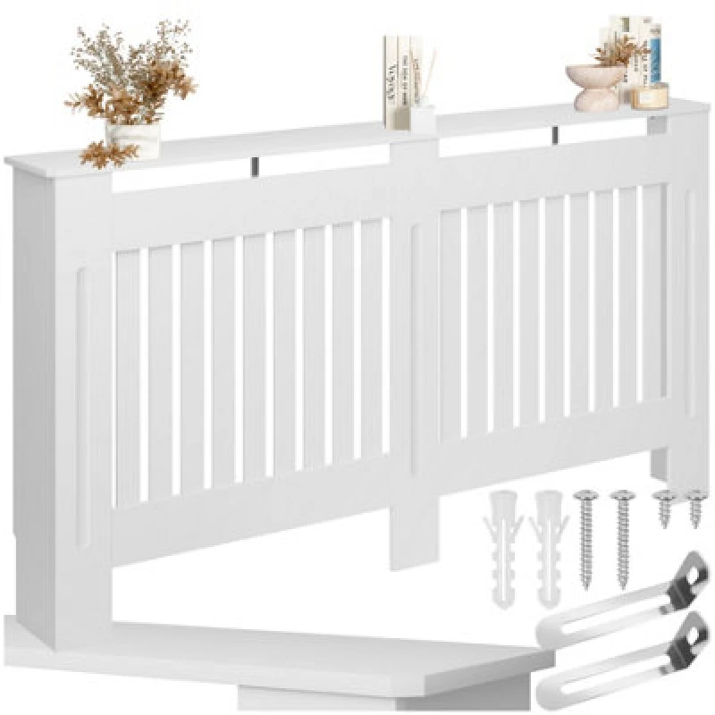 Image of Tectake Radiator Cover Vila - With Shelf, Louvre Design, Optimal Air Circulation 152.5 X 19 X 82cm - White