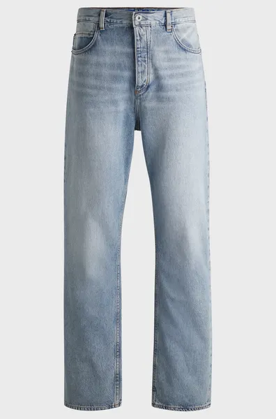 image of HUGO Blue Nate Mid-Rise Baggy Denim Jeans - W32/L32 Blue Jeans male 50511893-448 W32/L32