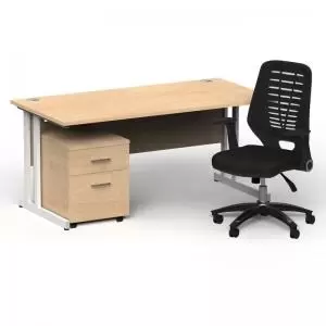 Image of Impulse 1600800 White Cant Desk Maple 2 Dr Mobile Ped & Relay