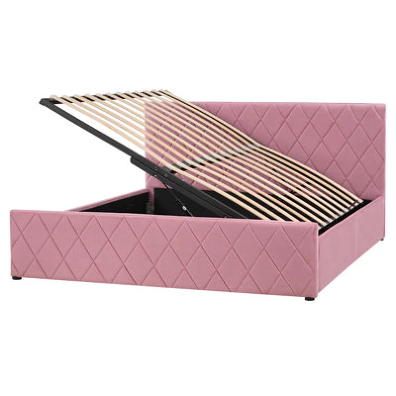 Image of Beliani Ottoman Bed Velvet Rochefort 160 X 200 Cm (Eu King Size) Pink