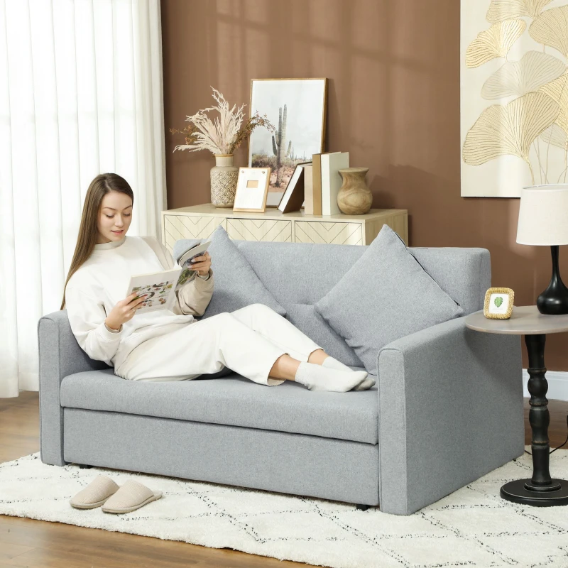 Image of HOMCOM HOMCOM 2 Seater Sofa Bed Convertible Bed Settee w/ 2 Cushions Light Grey Light Grey One Size Unisex 5063603017481