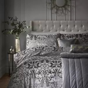 image of Laurencellewelynbowen - Laurence Llewelyn Bowen Firenza Damask Woven Jacquard Duvet Cover Set, Slate, Super King