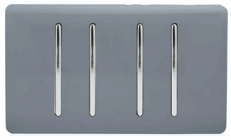 Image of Trendiswitch Trendi Artistic Modern Glossy 4 Gang 2 Way Rocker Double Plate Tactile Light Switch Warm Grey