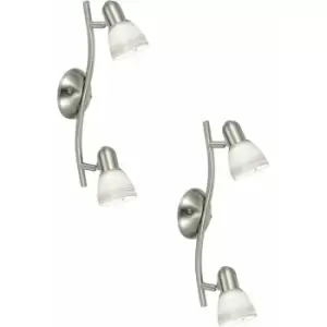 Image of 2 pack Wall Light Colour Satin Nickel Shade White Glass Wiping Technique E14 40W