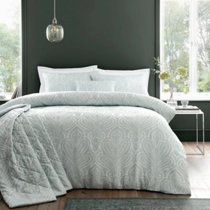 Image of Portfolio Home Montpellier Duvet Cover Set Quilt Bedding Pillowcase in Green Size: Super King Green Unisex Super King