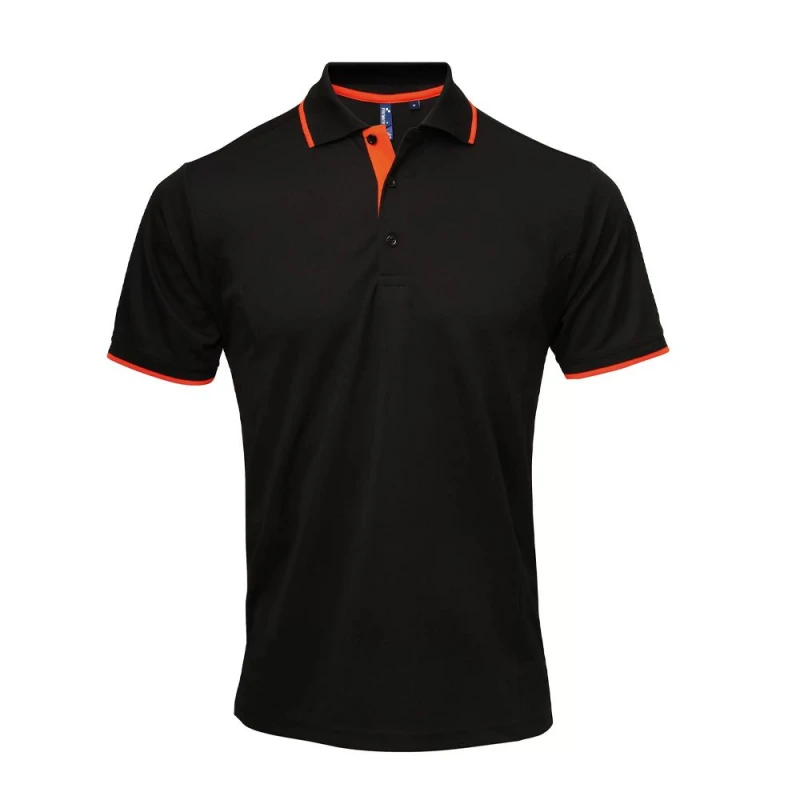 Image of Premier Premier Men Coolchecker Contrast Pique Polo Shirt in Black Size: Small Black S Male 5063470758395