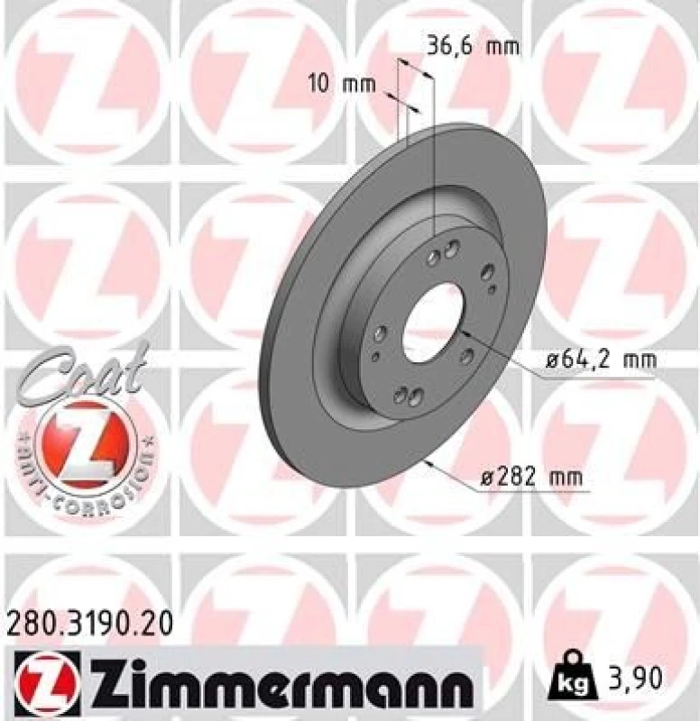 Image of ZIMMERMANN Brake disc ZIMMERMANN 280.3190.20