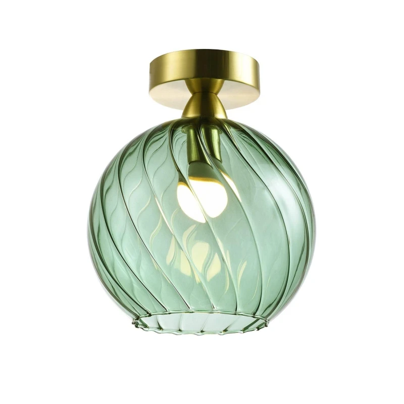 Image of Happy Homewares Designer Chic Ceiling Light with Brushed Base & Glass Shade in Green Green Unisex
