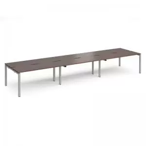 Adapt triple back to back desks 4800mm x 1200mm - silver frame, walnut