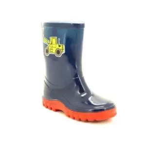 image of StormWells Boys Puddle Digger Wellingtons (3 UK) (Navy Blue/Red)