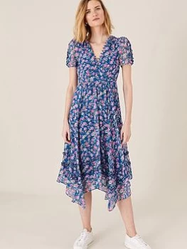 Monsoon Rebecca Sustainable Viscose Print Dress - Blue Size 8, Women