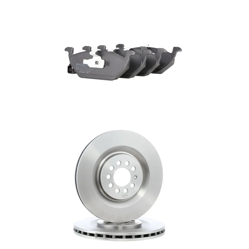 Image of RIDEX 3405B2975 Brake disc and pads set Front Axle, Brake Disc Type: Vented, incl. wear warning contact Brake Set,disc brakes (3405)