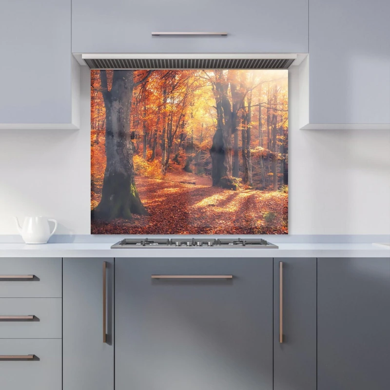 Image of Warren Reed - Designer Autumn Forest Kitchen Splashback in Brown Size: 600mm x 750mm Brown Unisex 600mm x 750mm